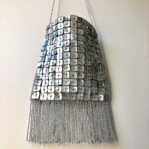 MOYNA New York (TM) Hand Beaded Dressy Blue Purse with Fringe & a Vintage Vibe